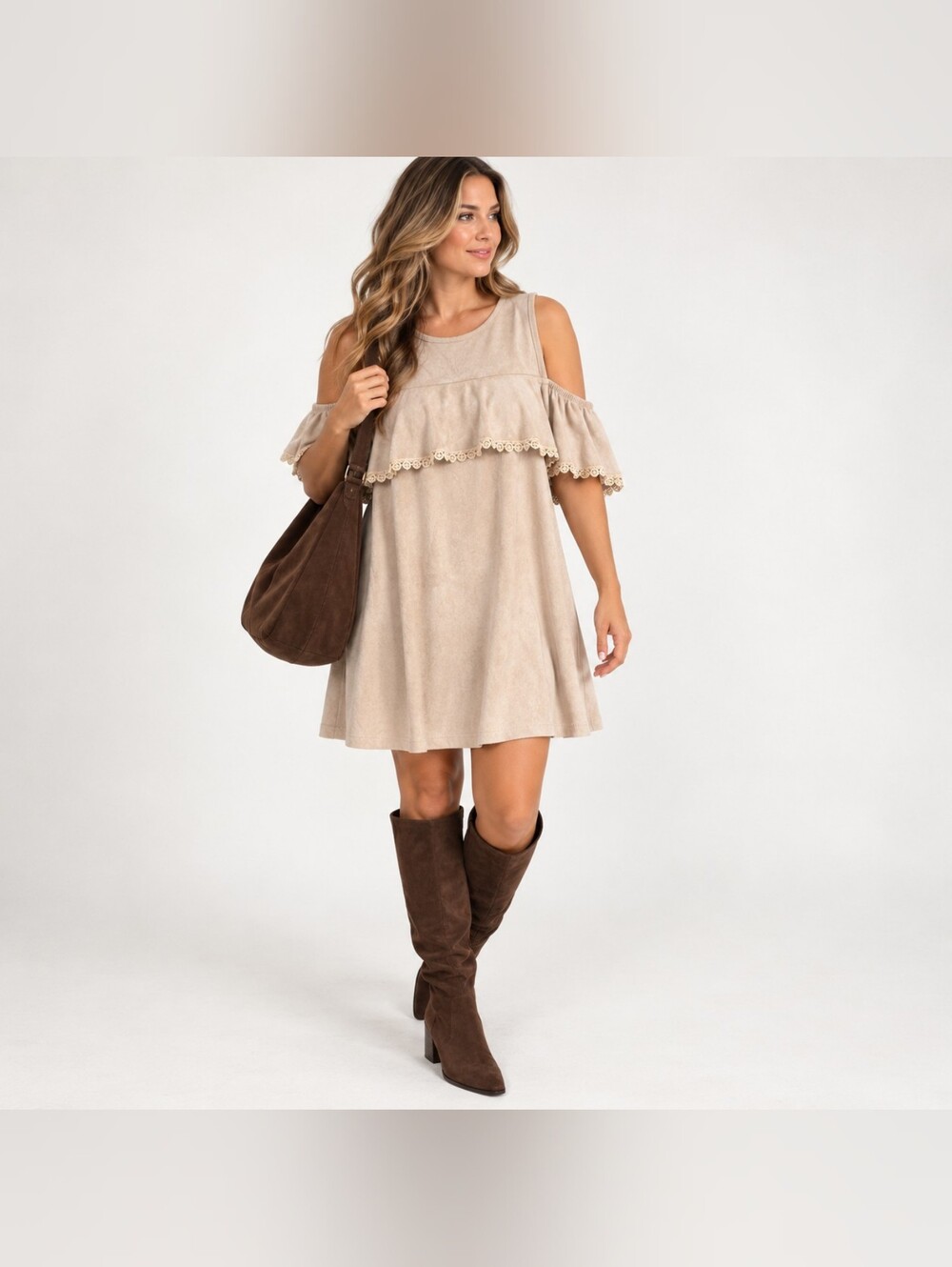 Altar'd State Beige Cold Shoulder Boho Dress Large